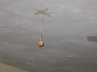 An egg suspended from the ceiling